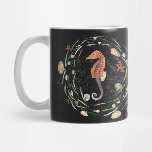 Seahorse with nautical wreath in watercolor Mug